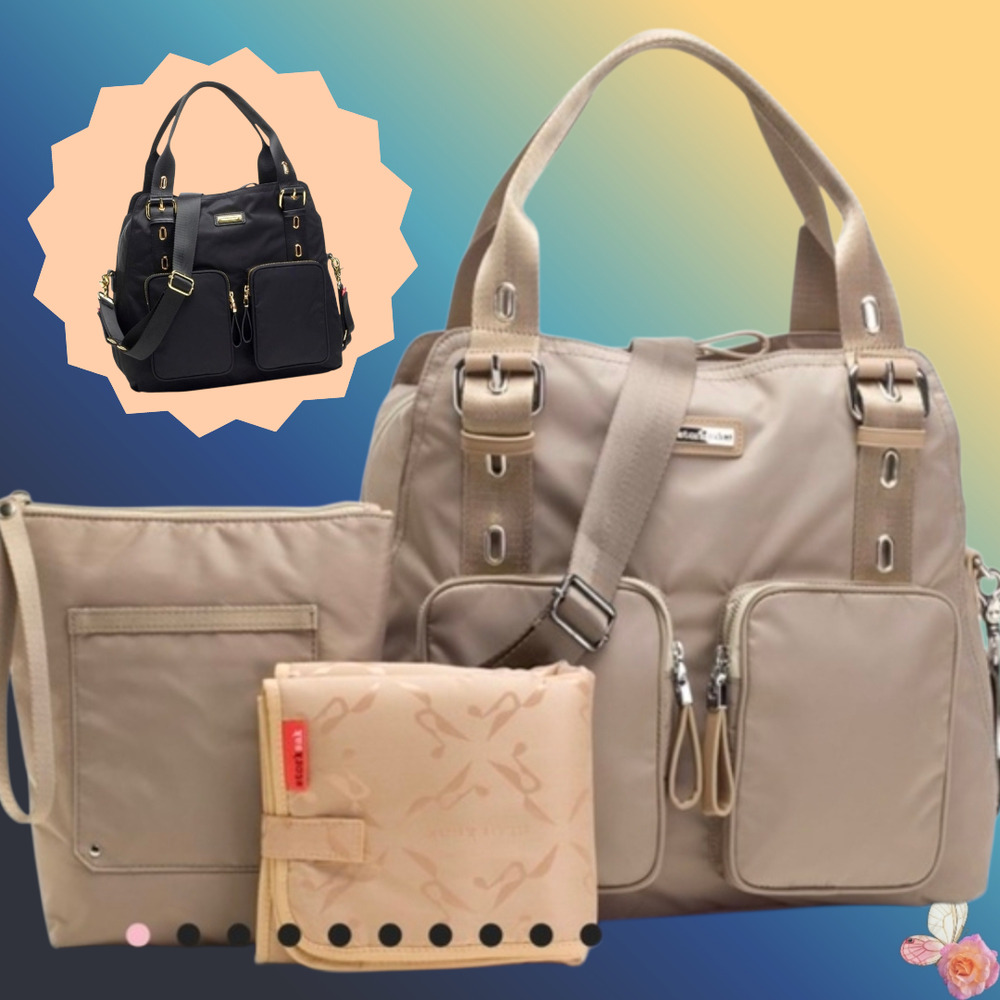 Storksak Alexa Black Nylon Diaper Bag Tote Insulated Bottle Bag Changing Pad 1M